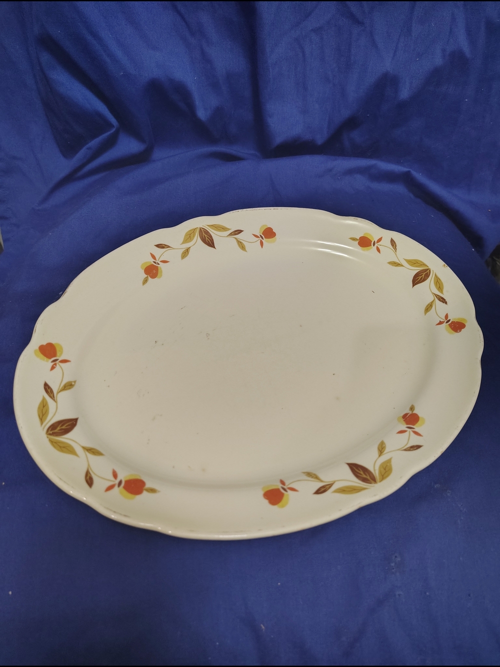 Classic White Ceramic Serving Platter with Orange Floral Border